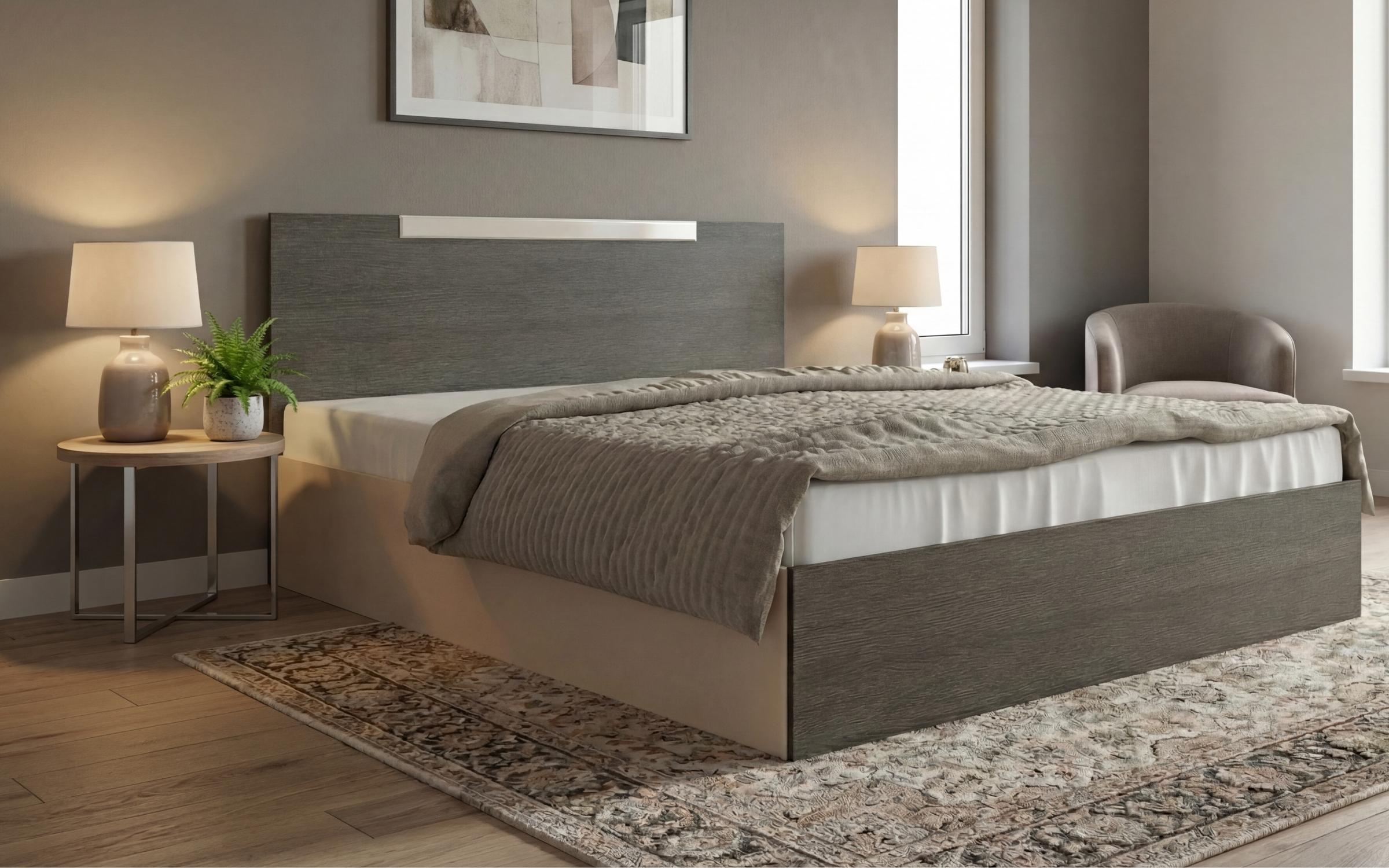 Double bed for mattress 160/200 Chaterina, cashmere + Anthracite oak  3